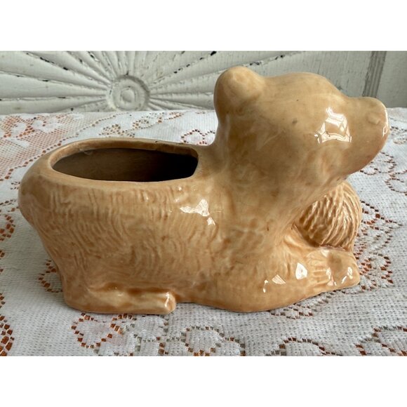 Vintage 50's McCoy Pottery Beige Kitten Cat Planter - Picture 2 of 14